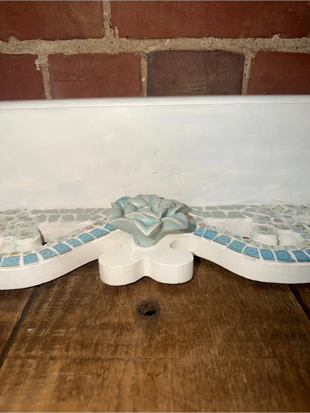 White Decorative Wall Shelf with Pastel Mosaic Accent Beach Coral Floral